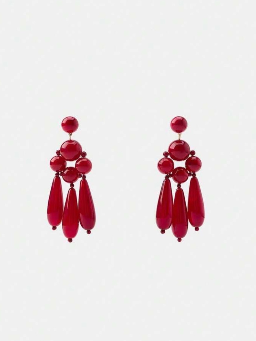 Red Beaded Statement Drop Earrings N2221 - Picture 3 of 5